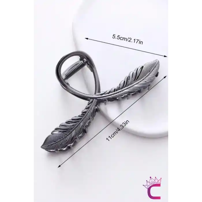 Siyah Başak Çiçekli Tasarım Kadın Metal Mandal Toka 11cm - Büyük Sıkı Tutan Mandallı Saç Tokası