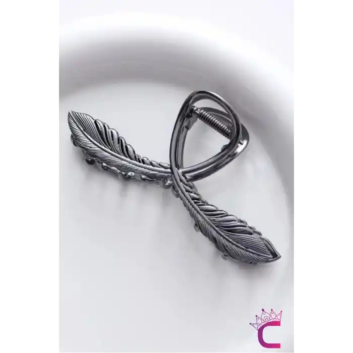 Siyah Başak Çiçekli Tasarım Kadın Metal Mandal Toka 11cm - Büyük Sıkı Tutan Mandallı Saç Tokası