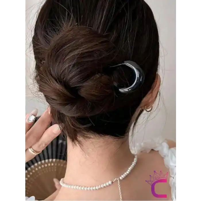 Siyah Geometrik Tasarım Asetat Kadın Saç Topuz Tokası 12.5 cm - Çubuk Toka Saç Çubuğu Aksesuar