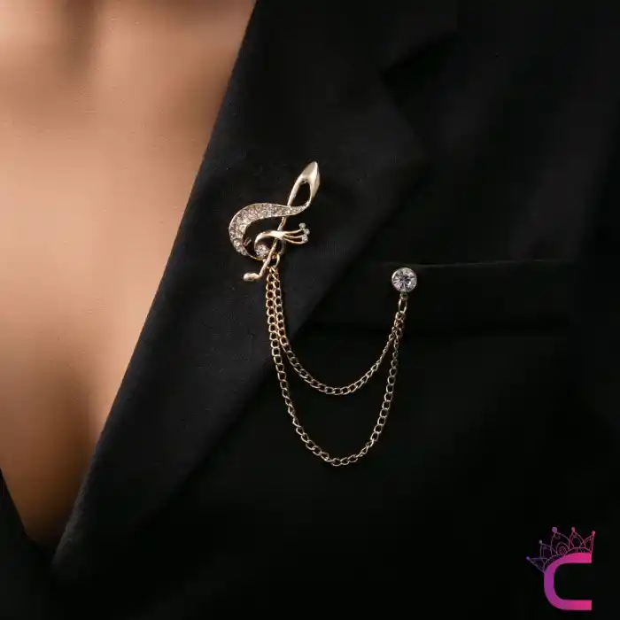 Sol Anahtarı Müzik Notalı Tasarım Zirkon Taşlı Broş - Hediye Öğretmen Broşu Elbise Yaka İğnesi Broş