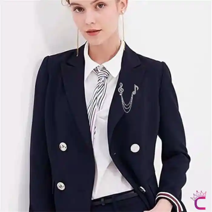 Sol Anahtarı Müzik Notası Zirkon Taşlı Zincirli Broş Gümüş - Damat Yaka Zinciri Ceket Kıyafet İğnesi