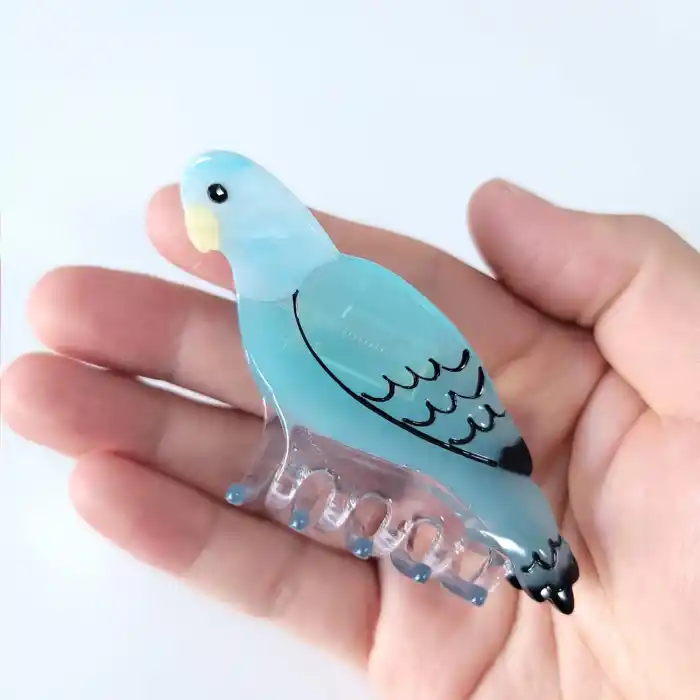 Soluk Mavi Muhabbet Kuşu Lüks Asetat Mandal Toka 8.5cm - Deniz Aksesuar Kadın Mandallı Saç Tokası