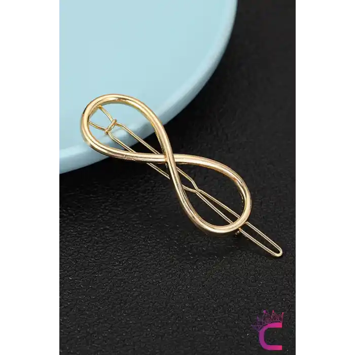 Sonsuzluk Simgeli Klipsli Kıstırmalı Toka 6 cm Gold Metal - Zarif Günlük Klips Yan Saç Tokası