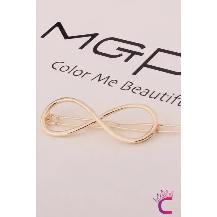 Sonsuzluk Simgeli Klipsli Kıstırmalı Toka 6 cm Gold Metal - Zarif Günlük Klips Yan Saç Tokası