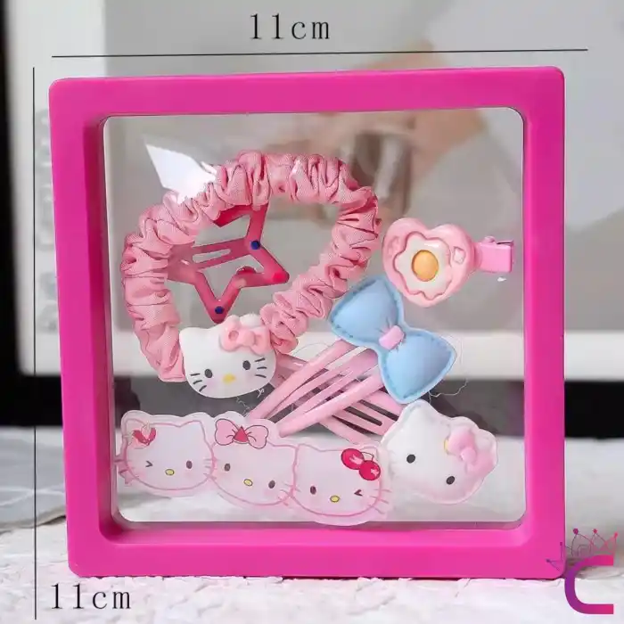 Hello Kitty 6lı Özel Kutulu Hediyelik Kız Çocuk Toka Seti - Çıt Çıt Pens Lastikli Bebek Saç Tokası