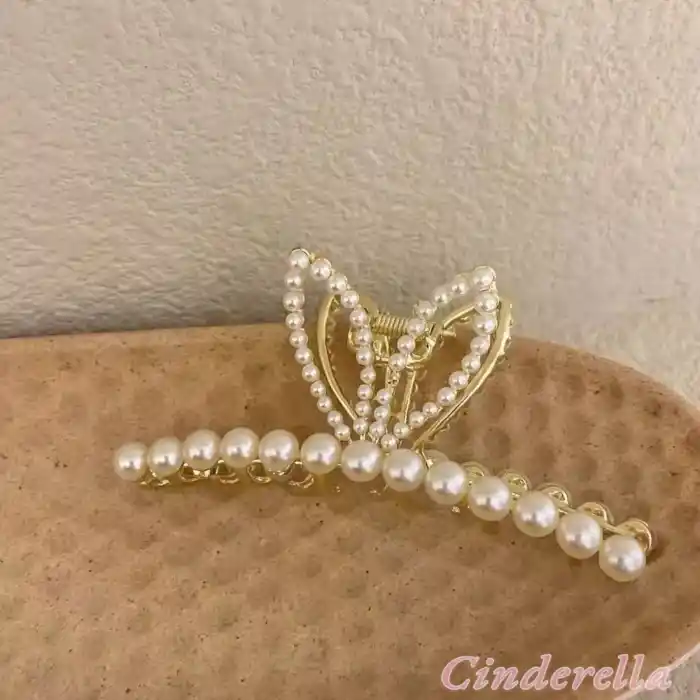 Tavşan Kulaklı İnci Taşlı Kadın Metal Mandal Toka Gold - Modern Sıkı Tutan Mandallı Saç Topuz Tokası