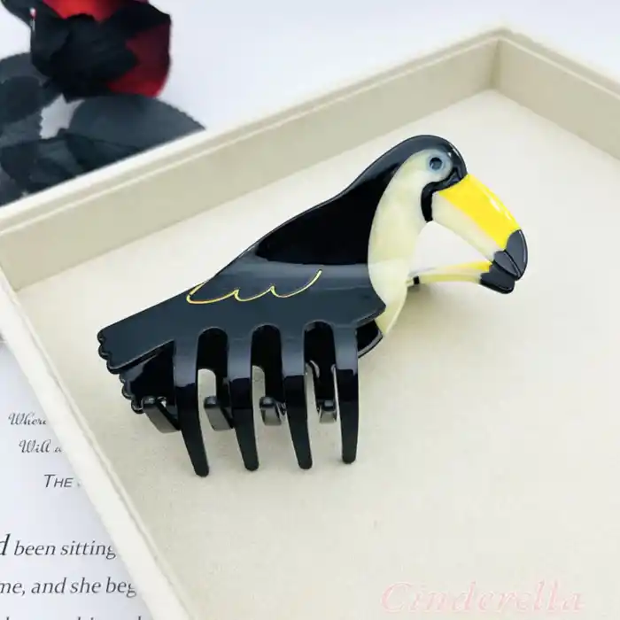 Tukan Kuşu Model Lüks Asetat Kemik Büyük Mandal Toka 11.5cm - Bahar Sezonu Kadın Mandallı Saç Tokası