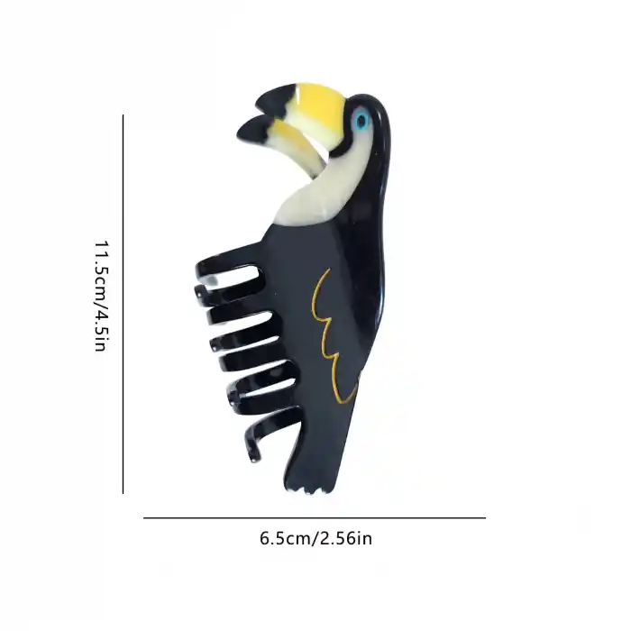 Tukan Kuşu Model Lüks Asetat Kemik Büyük Mandal Toka 11.5cm - Bahar Sezonu Kadın Mandallı Saç Tokası