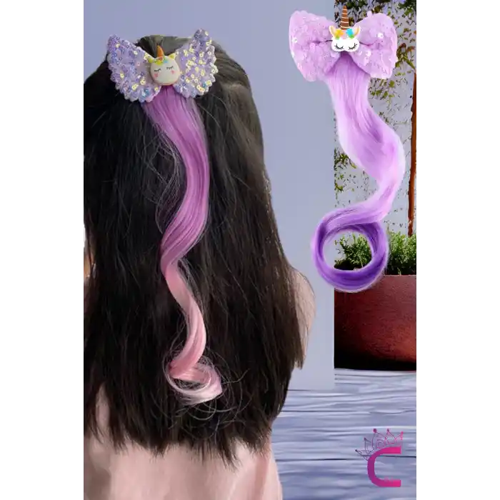 Unicorn Fuşya Pullu Kız Çocuk Saç Postiş Toka - Hediyelik Takma Saç Aksesuar At Kuyruğu Pens Toka