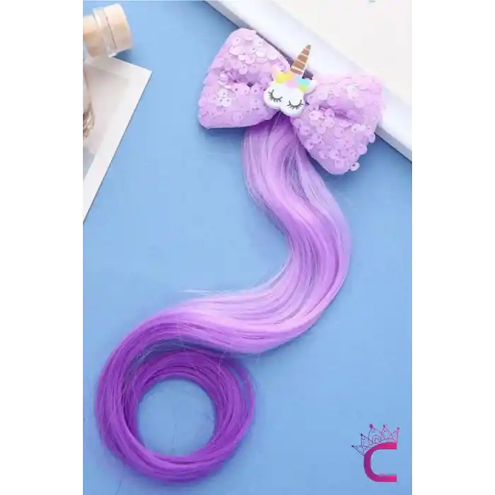 Unicorn Lila Pullu Kız Çocuk Saç Postiş Toka - Hediye Çocuk Takma Saç Aksesuar At Kuyruğu Pens Toka