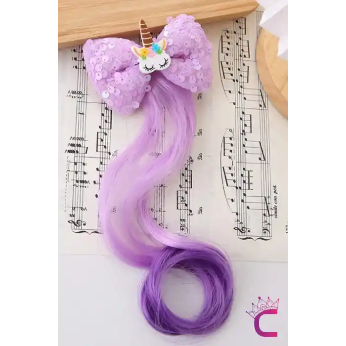 Unicorn Lila Pullu Kız Çocuk Saç Postiş Toka - Hediye Çocuk Takma Saç Aksesuar At Kuyruğu Pens Toka