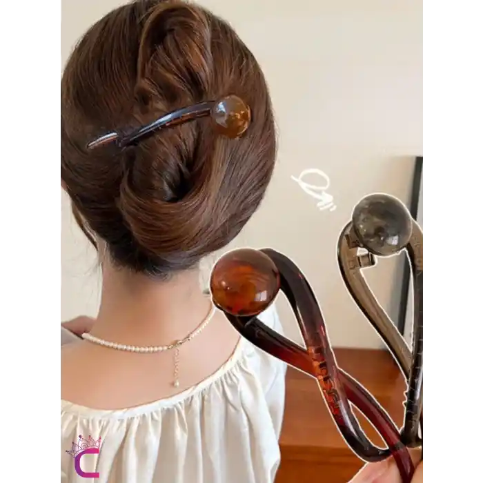 Vintage Retro Şık Kahve Renkli İncili Kıstırmalı Saç Tokası 11cm - Modern Topuz Tokası Klipsli Toka