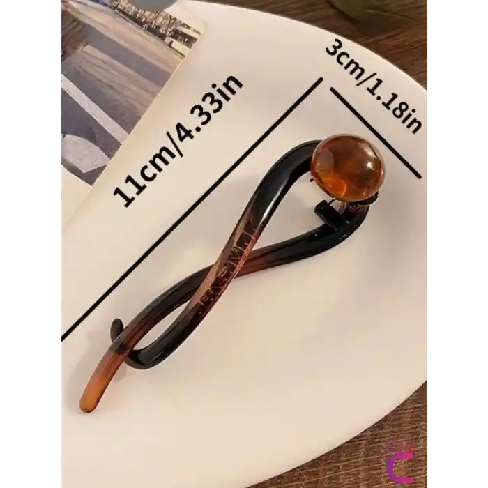 Vintage Retro Şık Kahve Renkli İncili Kıstırmalı Saç Tokası 11cm - Modern Topuz Tokası Klipsli Toka