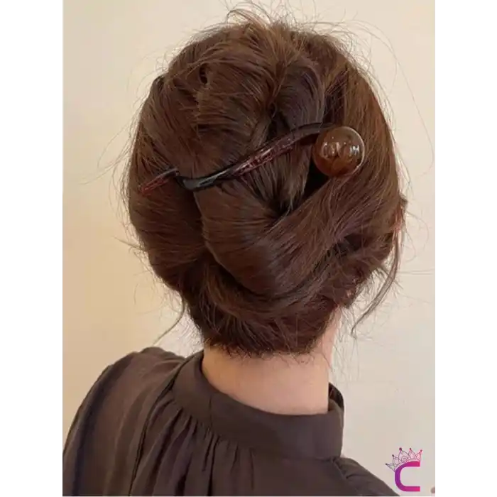 Vintage Retro Şık Kahve Renkli İncili Kıstırmalı Saç Tokası 11cm - Modern Topuz Tokası Klipsli Toka