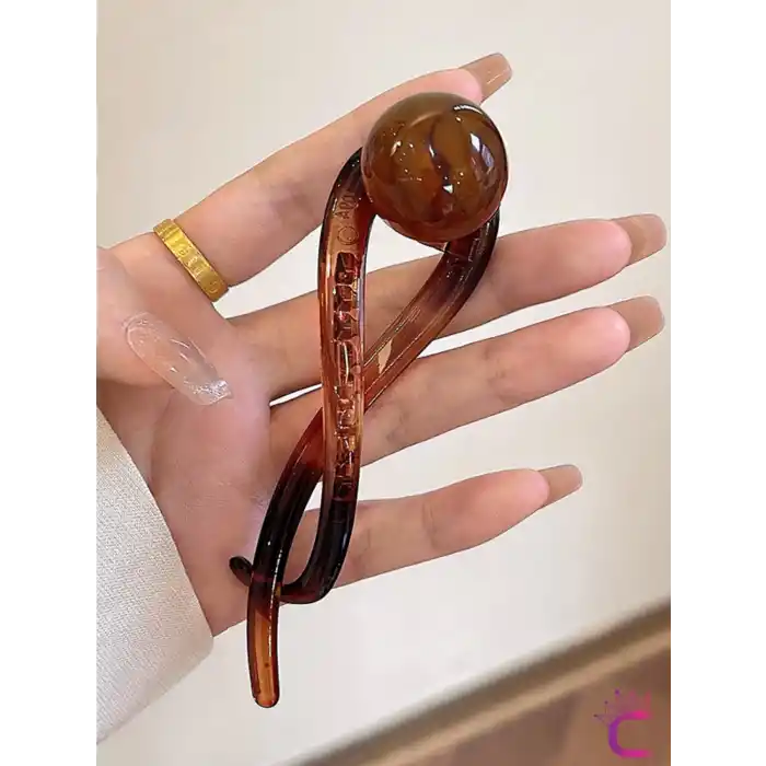 Vintage Retro Şık Kahve Renkli İncili Kıstırmalı Saç Tokası 11cm - Modern Topuz Tokası Klipsli Toka