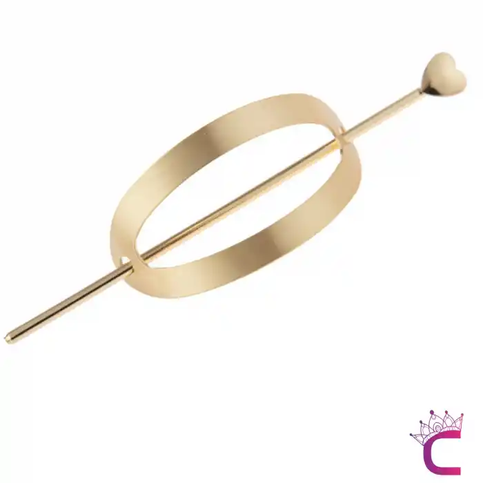 Yarım Ay Tasarım Kalpli Kadın Gold Metal Topuz Tokası - Saç Topuz Toka Çubuk Toka Saç Çubuğu