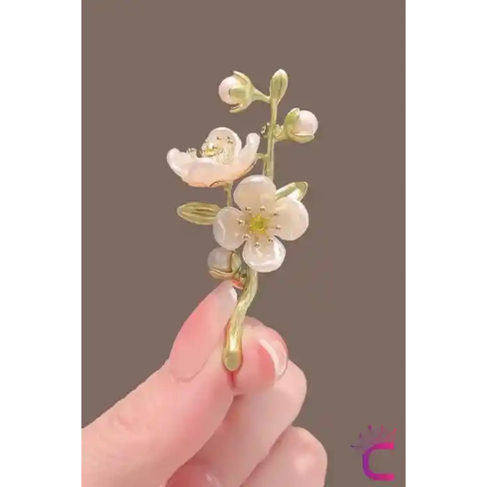 Yasemin Çiçeği Tasarım İncili Çiçekli Taşlı Kadın Broş - Hediyelik Elbise Ceket Yaka İğnesi Broşu