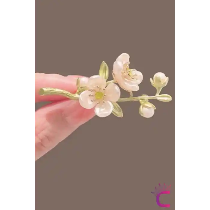 Yasemin Çiçeği Tasarım İncili Çiçekli Taşlı Kadın Broş - Hediyelik Elbise Ceket Yaka İğnesi Broşu