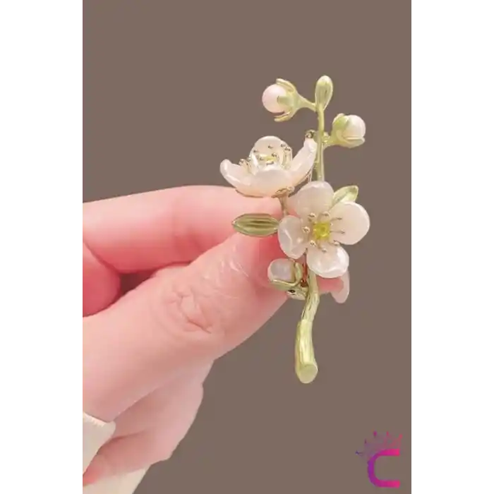 Yasemin Çiçeği Tasarım İncili Çiçekli Taşlı Kadın Broş - Hediyelik Elbise Ceket Yaka İğnesi Broşu