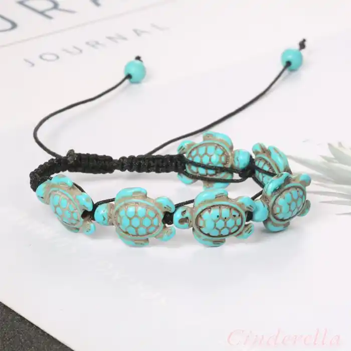 Yaz Deniz Kombini Kaplumbağa Model Ayarlı Boncuk İpli Örgülü Halhal