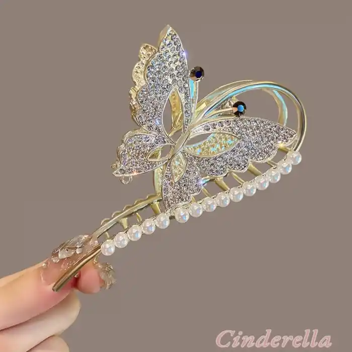 Yeni Model Siyah Göz Detaylı Kelebekli Kadın Metal Mandal Toka Gold - Kristal Taşlı Topuz Saç Tokası