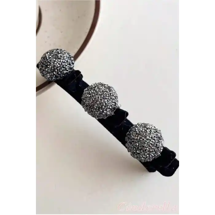 Saç Bükücü Kadife Dokulu Yan Saç Tokası Siyah - Yeni Trend Taşlı Pens Klips Toka Saç Aksesuarı