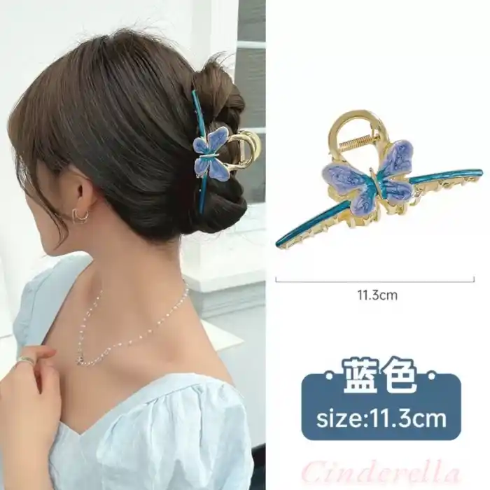 Yeni Trend Kadın Mavi Gold Kelebek Detaylı Şık Metal Mandal Toka - Lüks Mandal Saç Tokası