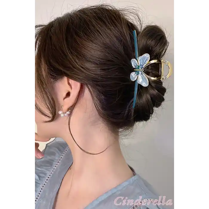 Yeni Trend Kadın Mavi Gold Kelebek Detaylı Şık Metal Mandal Toka - Lüks Mandal Saç Tokası