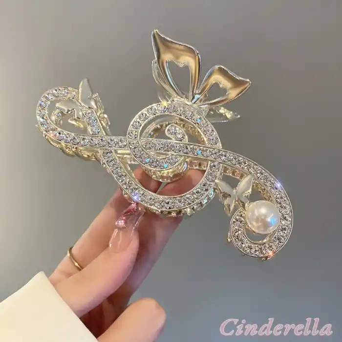 Sol Anahtarı Notalı Müzik Rhine-stone Metal Mandal Toka Gold Renk - Kadın Mandallı Saç Topuz Tokası