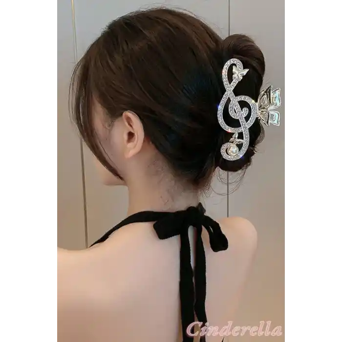 Sol Anahtarı Notalı Müzik Rhine-stone Metal Mandal Toka Gold Renk - Kadın Mandallı Saç Topuz Tokası