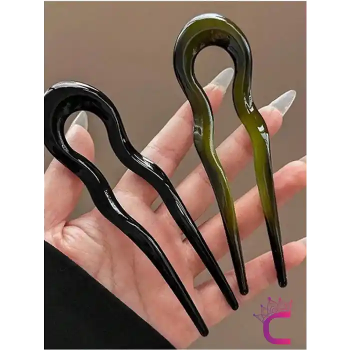 Yeşil Geometrik Tasarım Asetat Kadın Saç Topuz Tokası 12.5 cm - Çubuk Toka Saç Çubuğu Aksesuar