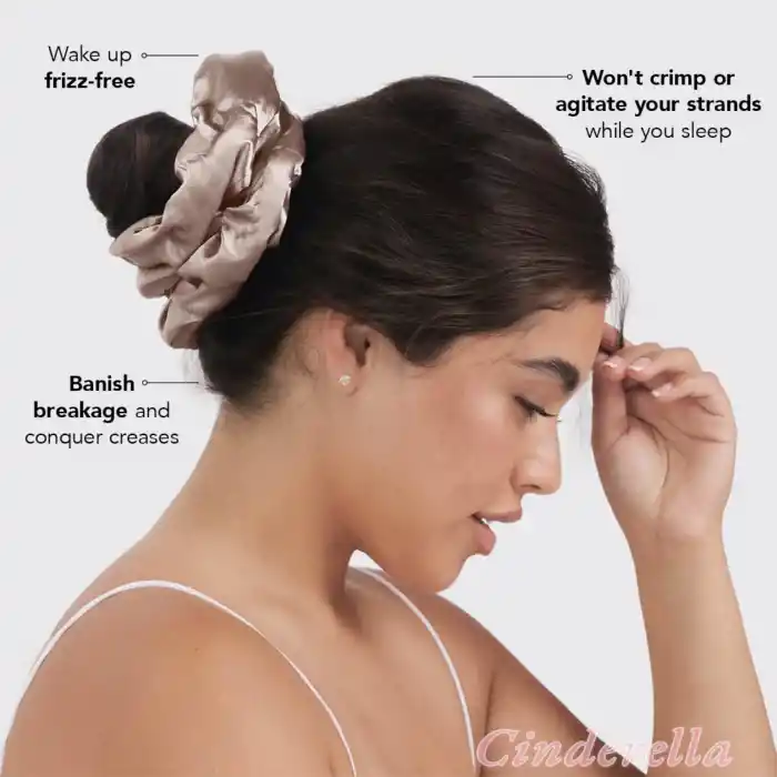 Yumuşak Saten Büyük Boy Pillow Scrunchie Toka Bej - Rahat Geniş Esnek Simit Lastikli Saç Tokası