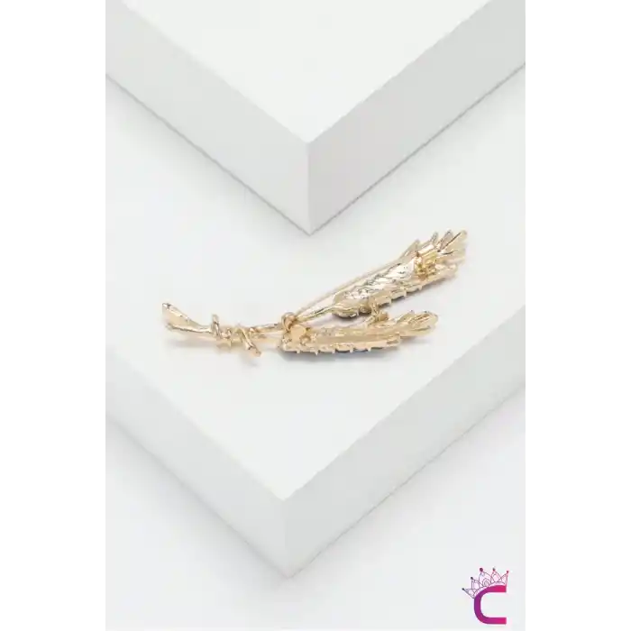 Zarif Buğday Başağı Tasarım Taşlı Kadın Broş Gold - Hediyelik Elbise Ceket Yaka İğnesi Rozet