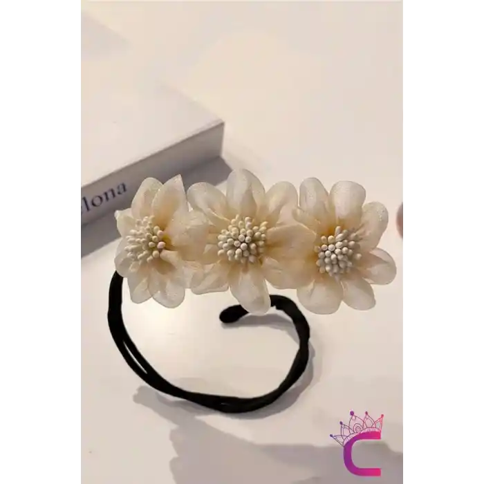 Zarif Chiffon Çiçekli Kadın Kolay Telli Saç Topuz Tokası Beyaz- Günlük Söz Nişan Düğün Saç Aksesuarı