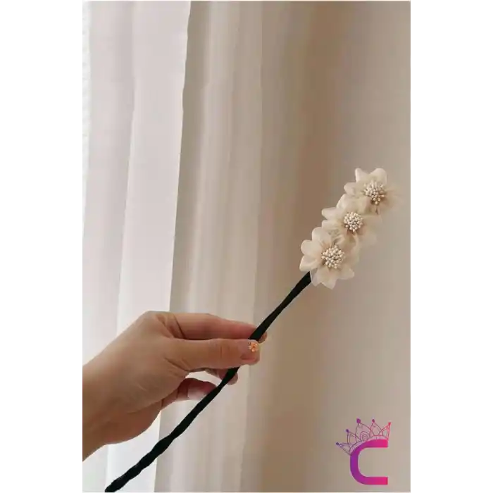 Zarif Chiffon Çiçekli Kadın Kolay Telli Saç Topuz Tokası Beyaz- Günlük Söz Nişan Düğün Saç Aksesuarı