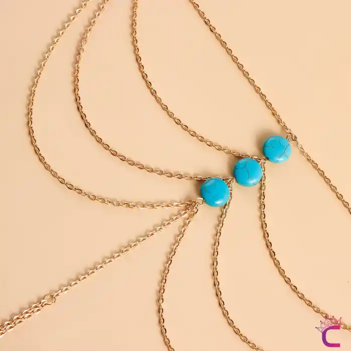 Zarif Doğal Taşlı Ayak Şahmeranı - Deniz Kombin Ayak Bilekliği Zinciri Kadın Şahmeran