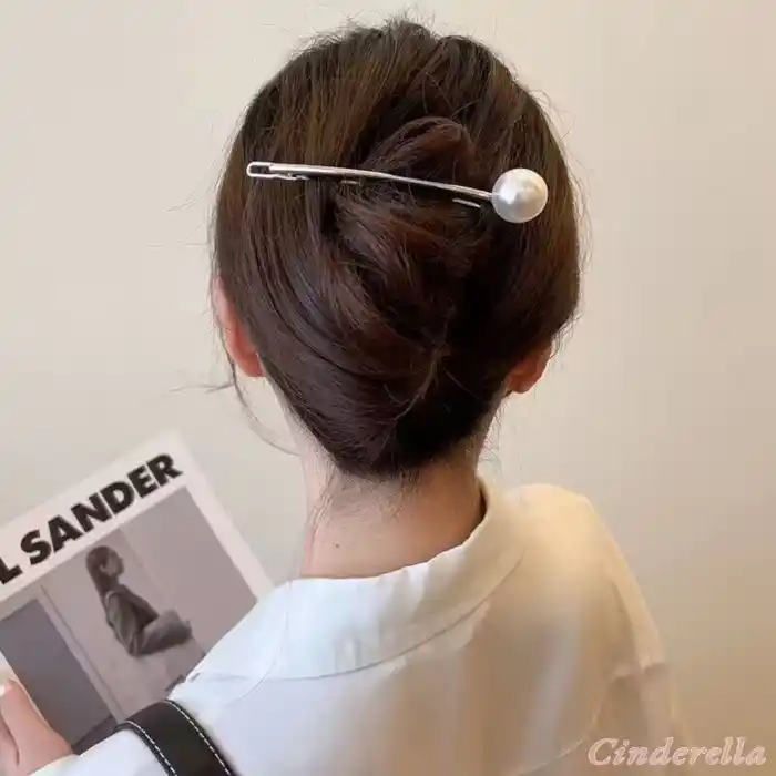 Zarif İnci Taşlı Klipsli Saç Topuz Tokası Metal Gümüş - Kadın İncili Modern Kıstırmalı Klips Toka