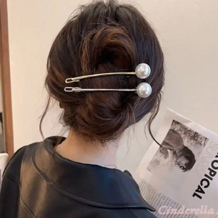 Zarif İnci Taşlı Klipsli Saç Topuz Tokası Metal Gümüş - Kadın İncili Modern Kıstırmalı Klips Toka