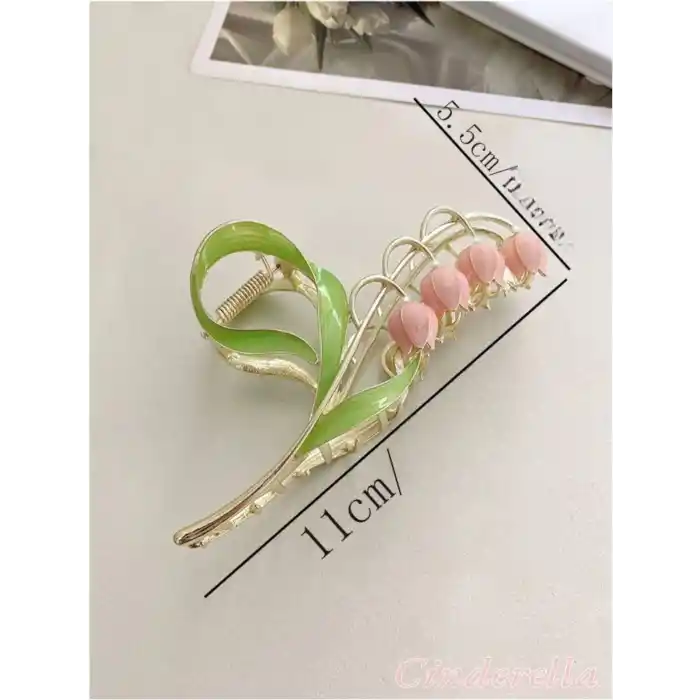 Pembe Laleli Çiçek Tasarım Metal Kadın Mandal Toka - Trend Yaz Sezonu Mandallı Saç Topuz Tokası