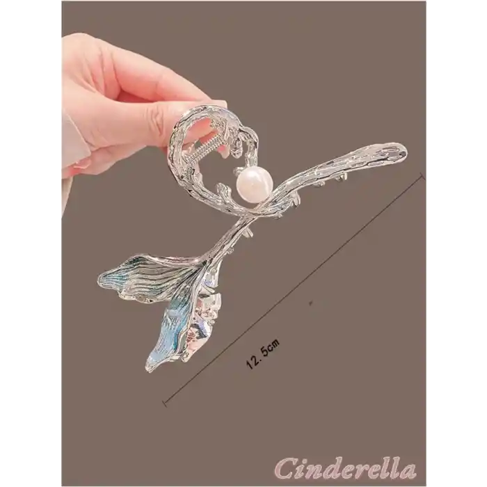 Zarif İncili Deniz Kızı Balık Kuyruğu Model Büyük Metal Mandal Toka - Gür Saç Mandallı Topuz Tokası