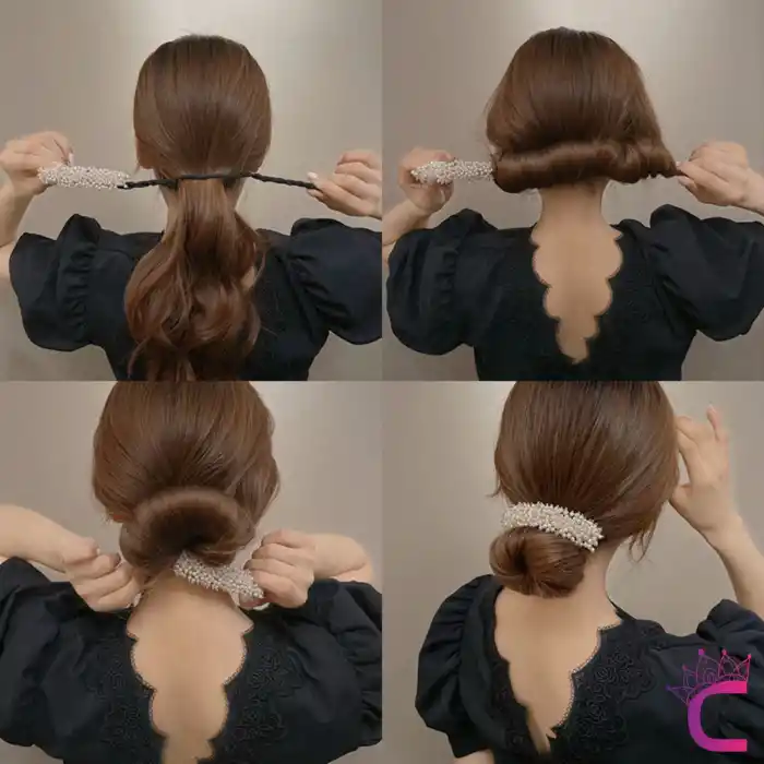 Zarif İncili Taşlı Kadın Kolay Saç Topuz Tokası - Sihirli Şekil Alabilen Telli Topuz Tokası