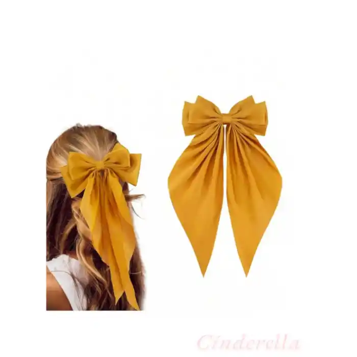 Zarif Kadın Saten Büyük Fiyonk Otomatik Toka Gold - Kurdele Fiyonklu Klipsli Saç Tokası