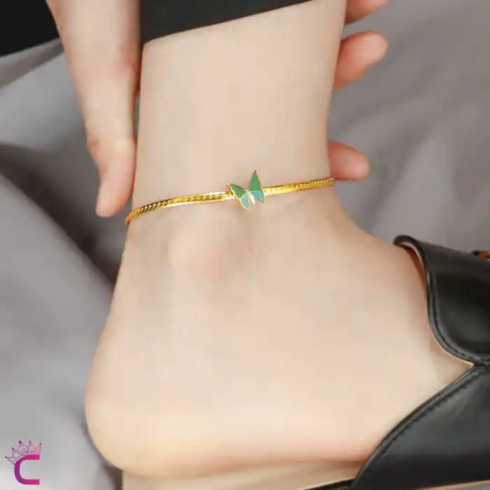 Zarif Kelebekli Gold Zincirli Paslanmaz Çelik Kadın Halhal - Hediyelik Aksesuar Bijuteri Takı