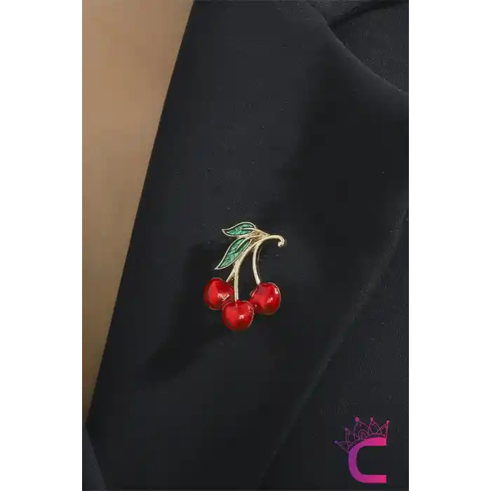 Zarif Kiraz Tasarım Kadın Broş - Hediyelik Çiçek Aksesuar Elbise Çanta Ceket Yaka İğnesi Broş Rozeti