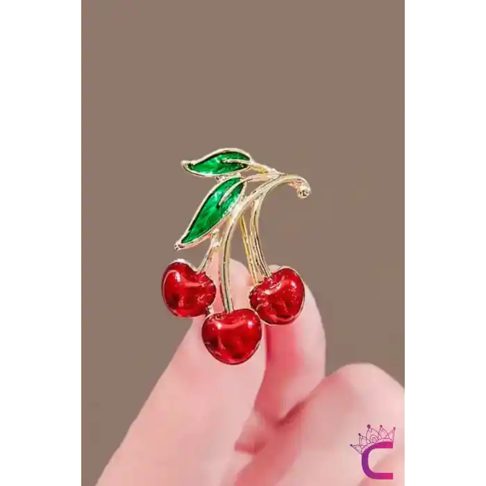 Zarif Kiraz Tasarım Kadın Broş - Hediyelik Çiçek Aksesuar Elbise Çanta Ceket Yaka İğnesi Broş Rozeti