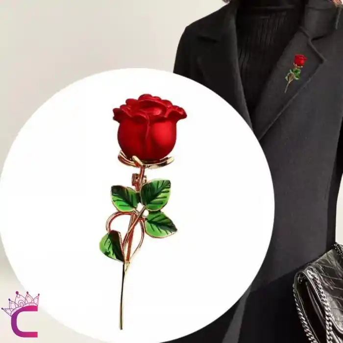 Zarif Kırmızı Gül Tasarım Çiçekli Kadın Broş Hediyelik Sevgililer Günü Hediyesi Yaka İğnesi Broşu