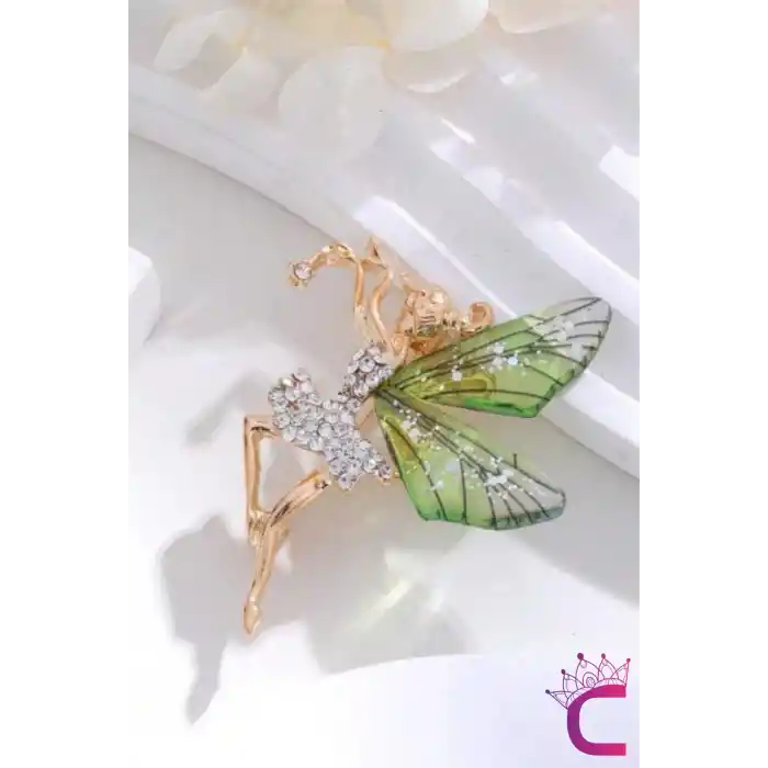 Zarif Melek Kelebek Kanatlı Tasarım Kadın Broş - Hediyelik Elbise Ceket Taşlı Yaka İğnesi Broşu