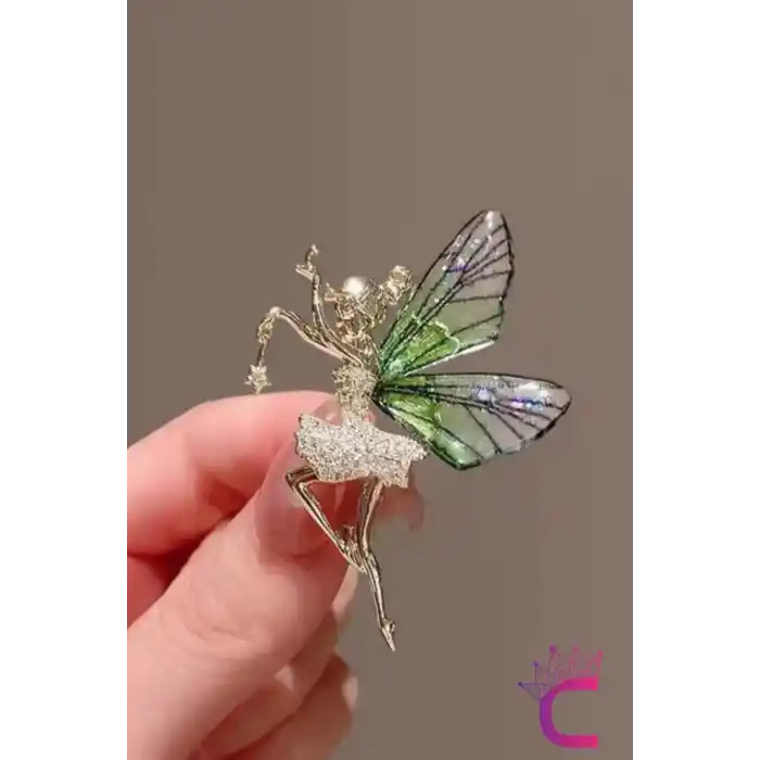 Zarif Melek Kelebek Kanatlı Tasarım Kadın Broş - Hediyelik Elbise Ceket Taşlı Yaka İğnesi Broşu