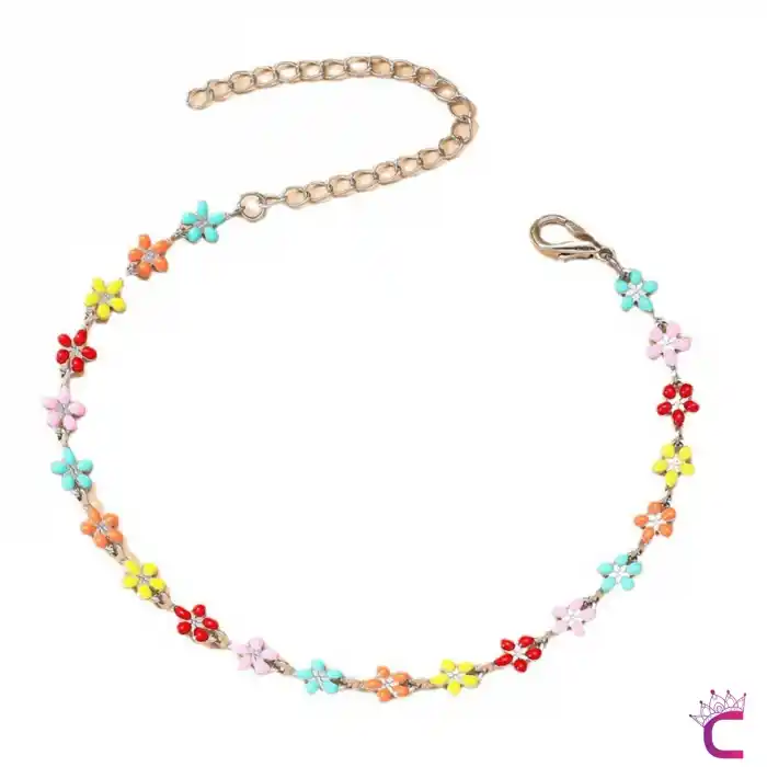 Zarif Mini Çiçek Dekor Renkli Kadın Halhal - Yaz Deniz Kombini Ayarlanabilir Bijuteri Halhal