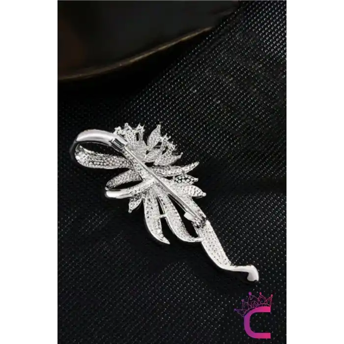 Zarif Parıltılı Kristal Çiçekli Taşlı Kadın Broş Gümüş Renk- Hediyelik Elbise Ceket Yaka İğnesi Broş